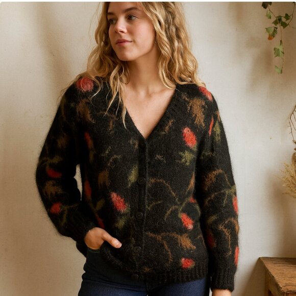 Vintage Talbots Floral Vine Pattern Mohair Blend Cardigan Sweater Size Medium - Picture 1 of 7